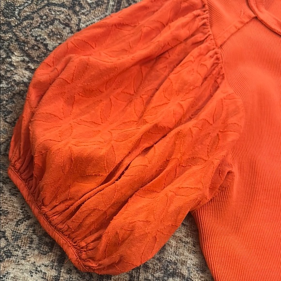 Anthropologie Orange Puff Sleeve Blouse - Picture 3 of 8